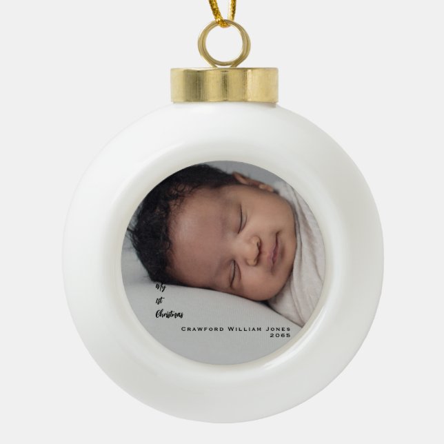 My 1st Christmas Photo Baby Ceramic Ball Christmas Ornament (Front)