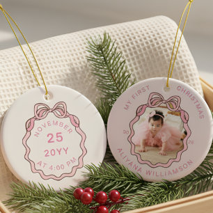 My 1st Christmas Pink Bow Baby Photo Keepsake Ceramic Ornament