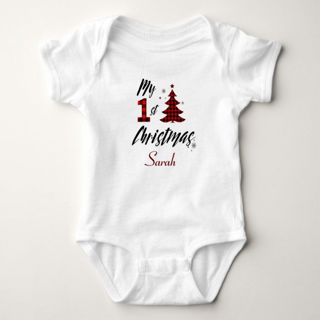 My 1st Christmas plaid Baby Bodysuit (Front)