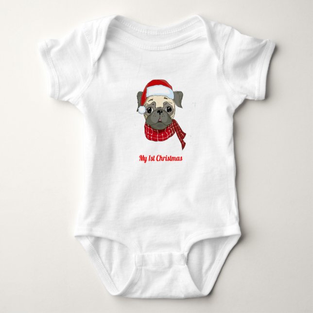 My 1st Christmas Pug Baby Bodysuit (Front)