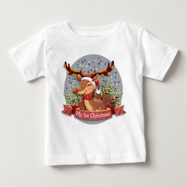 My 1st Christmas Reindeer Baby T-Shirt (Front)