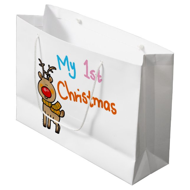 my 1st Christmas (reindeer) Large Gift Bag (Front Angled)