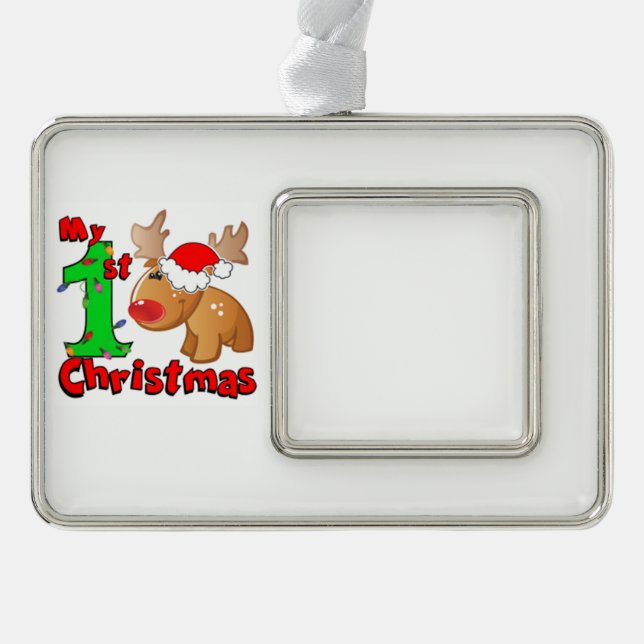 My 1st Christmas Reindeer Silver Plated Framed Ornament (Front)