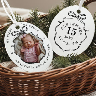 My 1st Christmas Scribble Bow Baby Photo Keepsake Metal Tree Decoration