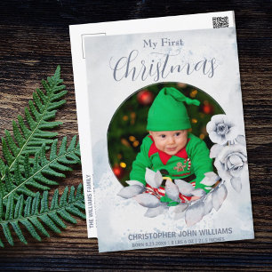 My 1st Christmas Silver Floral Baby Photo Holiday