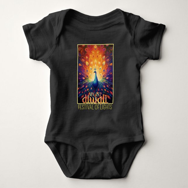 My 1st Diwali Vibrant Peacock Festival of Lights  Baby Bodysuit (Front)