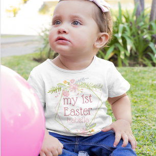 My 1st Easter Beautiful Pink Floral Personalized Baby T-Shirt