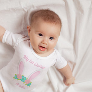 My 1st Easter Cute Pink Bunny Ears Personalised Baby Bodysuit