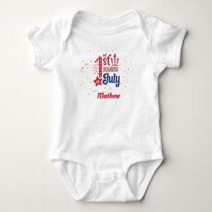 My 1st Fourth of July-Fireworks Stars Monogrammed Baby Bodysuit