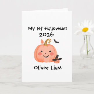 My 1st Halloween 2026 Smiling Pumpkin Witch Name Card