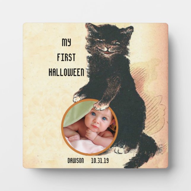 My 1st HALLOWEEN Baby Photo Black Cat Plaque (Front)