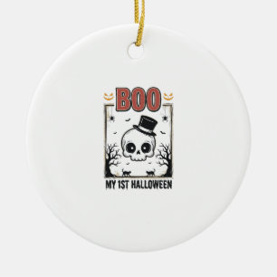 My 1st Halloween Baby Skull Vintage Engraving Shir Ceramic Ornament