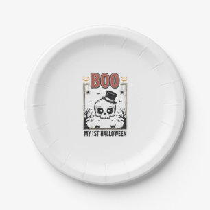 My 1st Halloween Baby Skull Vintage Engraving Shir Paper Plate
