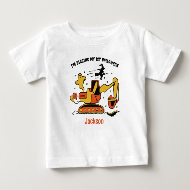 My 1st Halloween Excavator Construction Birthday Baby T-Shirt (Front)
