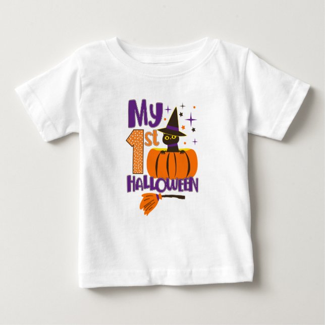 My 1st Halloween Pumpkin & Black Cat Baby T-Shirt (Front)