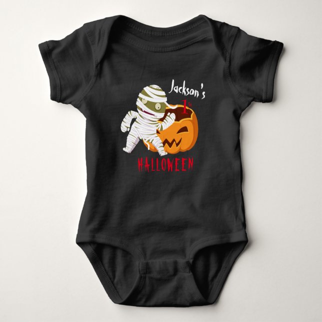 My 1st Halloween Pumpkin Ghost Personalised Baby Bodysuit (Front)