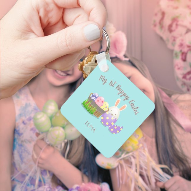 My 1st Happy Easter Square Key Ring (My 1st Happy Easter Square Keychain)