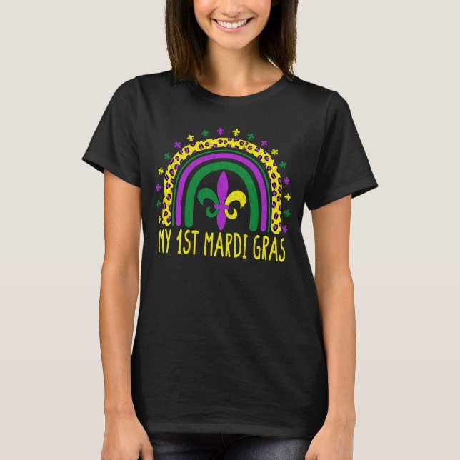 My 1st Mardi Gras Cute Leopard Rainbow Women Girls T-Shirt (Front)