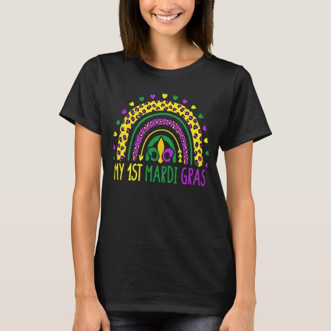 My 1st Mardi Gras Cute Leopard Rainbow Women Girls T-Shirt (Front)