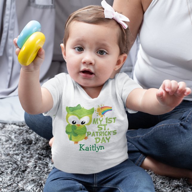 My 1st St. Patrick's Day Cute Green Owl Custom Baby T-Shirt (Creator Uploaded)