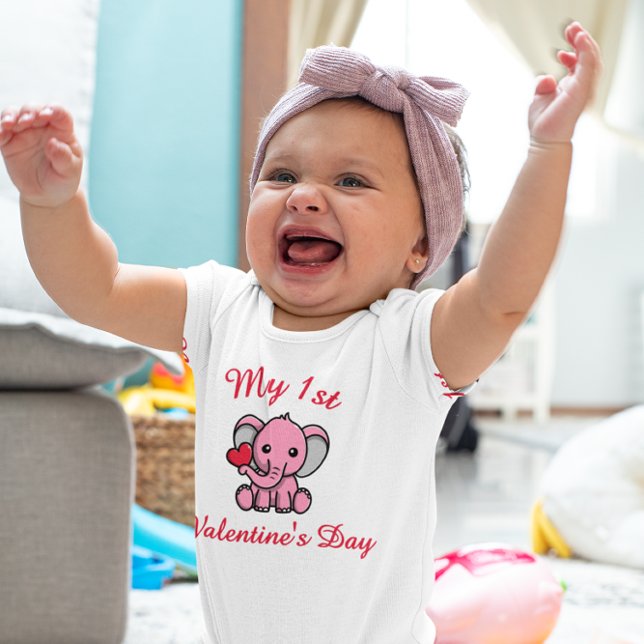 My 1st Valentine’s Day – Cute Elephant With Heart Baby Bodysuit (Creator Uploaded)