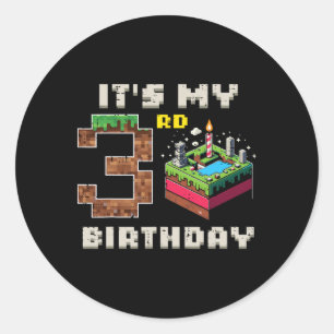 My 3rd Birthday Pixel Game 3 Cake Video Gamer Boys Classic Round Sticker