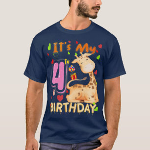 My 4th Birthday Giraffe 4 Year Old For Girls Kids T-Shirt