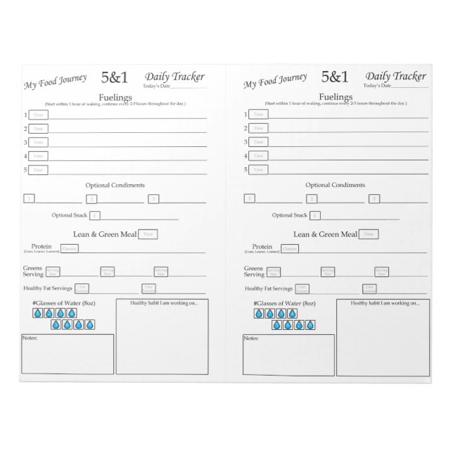 My 5 - 1 Food Tracker Notepad (Front)