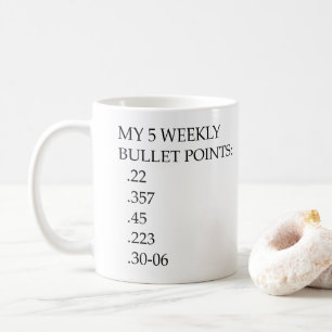 My 5 weekly bullet points help me wake up. coffee mug