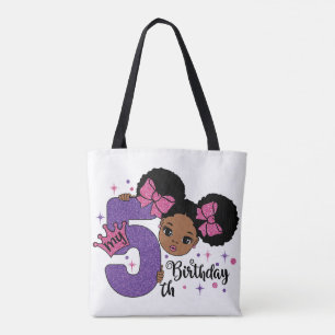 My 5th Birthday Black Girl Glitter Princess Design Tote Bag