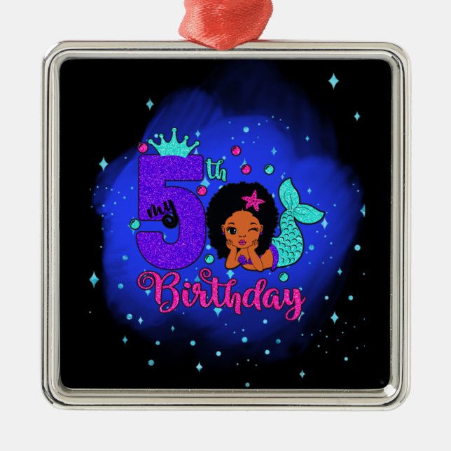 My 5th Birthday Mermaid Metal Ornament (Front)