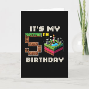 My 5th Birthday Pixel Game 5 Cake Video Gamer Boys Card