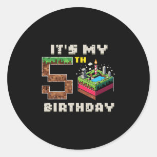 My 5th Birthday Pixel Game 5 Cake Video Gamer Boys Classic Round Sticker