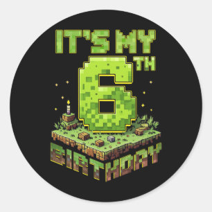 My 6th Birthday 6 Cake Video Gamer Boys Kid Youth Classic Round Sticker