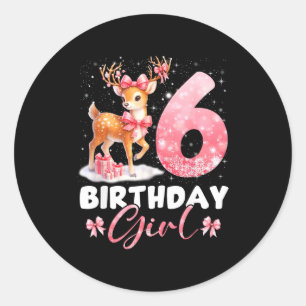 My 6th Birthday Girl Rudolph Nk Coquette 6 Years O Classic Round Sticker