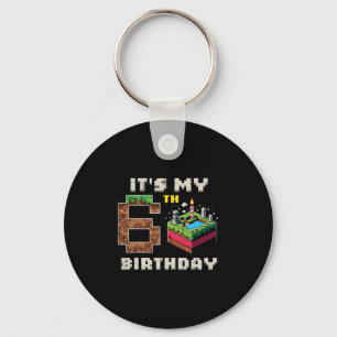My 6th Birthday Pixel Game 6 Cake Video Gamer Boys Key Ring