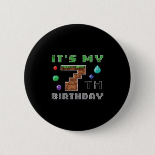 My 7th Birthday Pixel 7 Gamer Video Gaming Boys Ki 6 Cm Round Badge