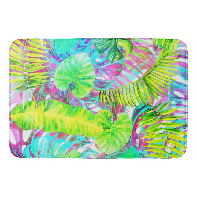 My abstract colourful aloha foliage garden bath mat (Front)