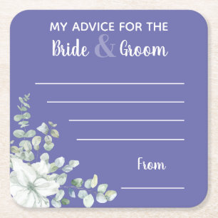 My advice for the bride & groom purple watercolor square paper coaster
