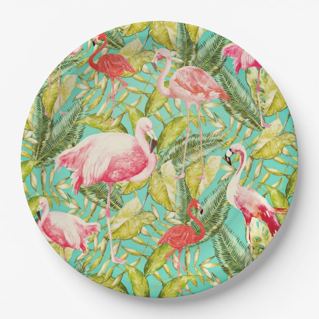 My Aloha Jungle Bird Flamingo Garden Paper Plate (Front)