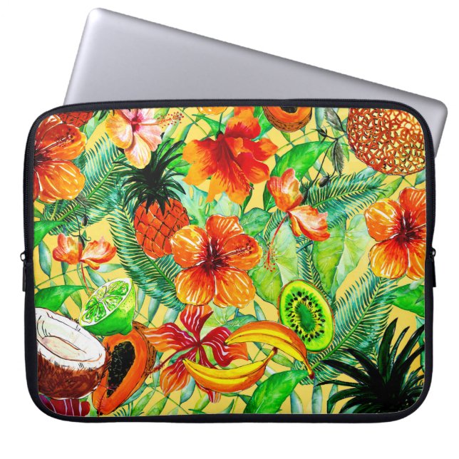 My Aloha Tropical Fruit and Jungle Flower Garden Laptop Sleeve (Front)