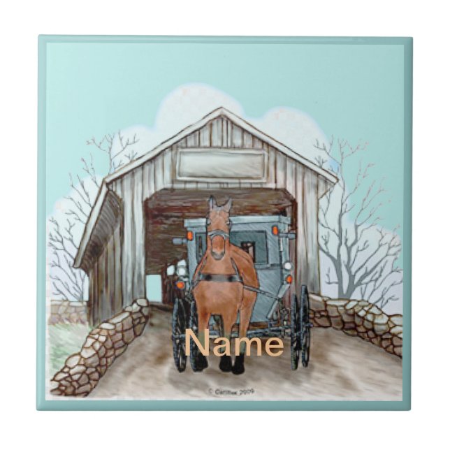 My Amish Covered Bridge Ceramic Tile (Front)