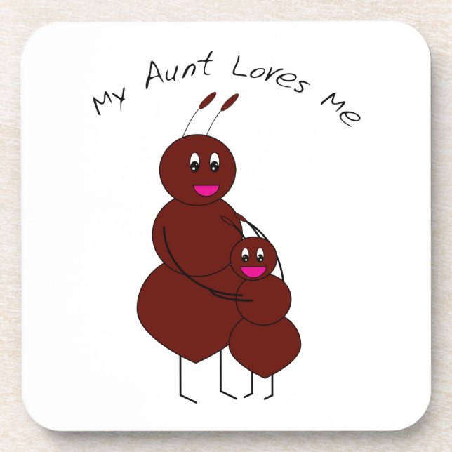 My Aunt Loves Me Cute Ant Pun Cartoon Coaster (Front)