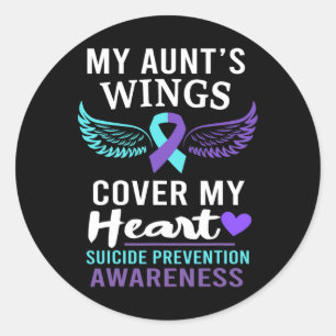My Aunt's Wings Cover Heart Suicide Awareness Ribb Classic Round Sticker