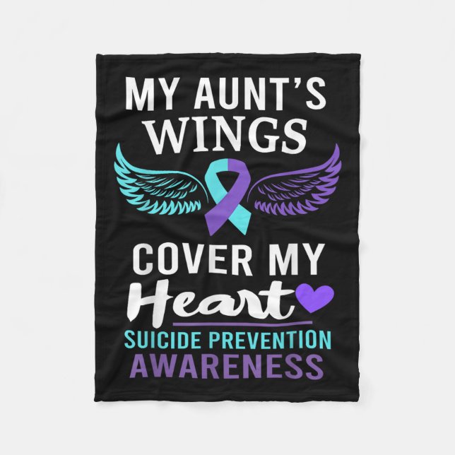 My Aunt's Wings Cover Heart Suicide Awareness Ribb Fleece Blanket (Front)