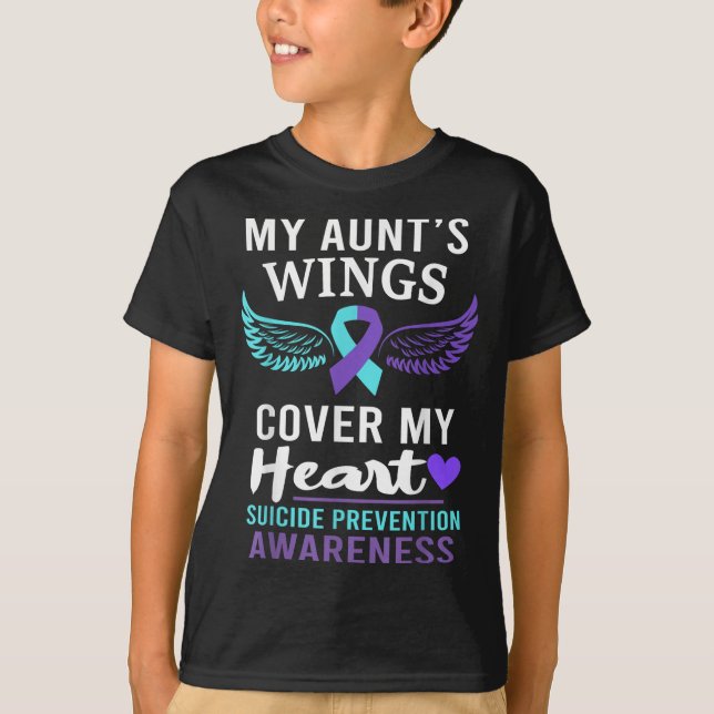 My Aunt's Wings Cover Heart Suicide Awareness Ribb T-Shirt (Front)