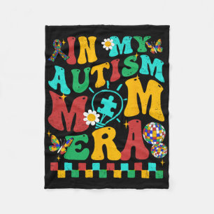 My Autism Mum Era Groovy Puzzle Piece Retro Mother Fleece Blanket