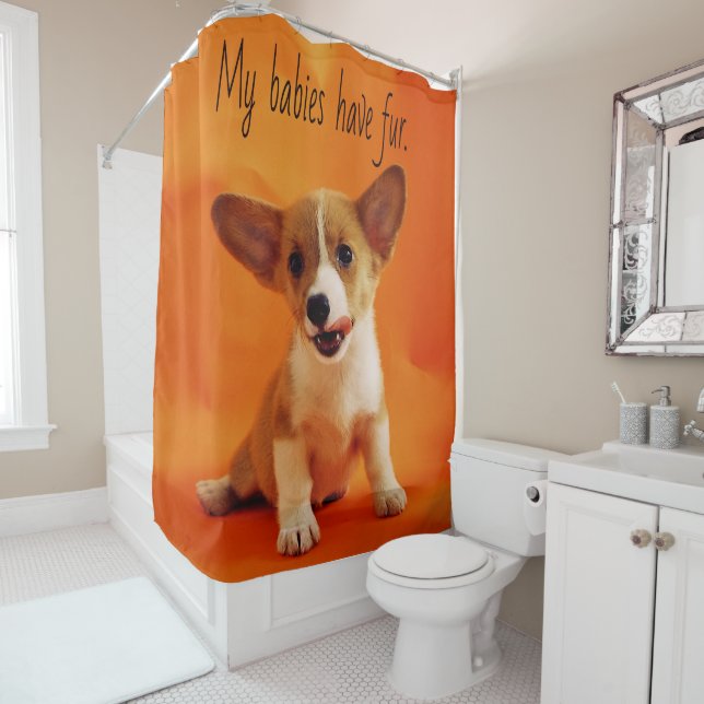 My babies have fur dog, cute puppies, puppy shower curtain (In Situ)