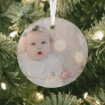 My Baby Photo Custom Glass Tree Decoration<br><div class="desc">Your baby's photo on a glass ornament! Upload your own image to create Christmas tree ornaments for yourself or give as a gift to family,  friends,  parents and grandparents! The word love in a check script is featured over your photo.</div>