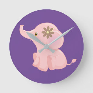 My Baby Pink Elephant Round Clock